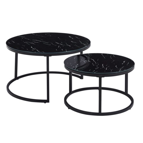 TABLE BASSE 'BOSTON' DÉCOR VERRE MARBRE NOIR – Image 2