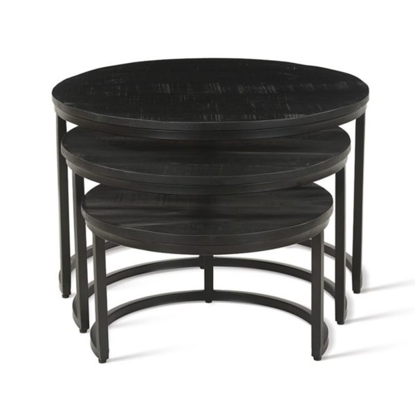 TABLE BASSE 'ARNOD' SET DE 3 BOIS DE MANGUIER NOIR – Image 3