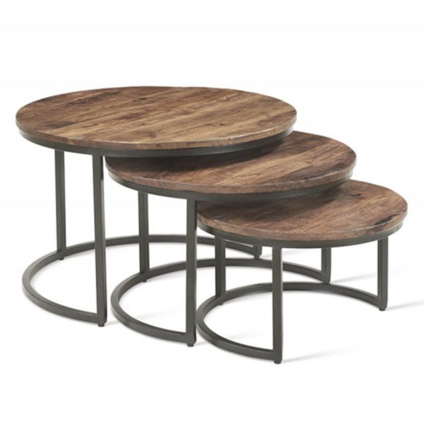 TABLE BASSE 'ARNOD' SET DE 3 BOIS DE MANGUIER – Image 2