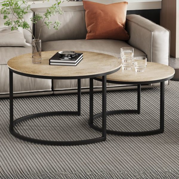 TABLE BASSE 'AMIRA' SET DE 2 ARGENT VIEILLI