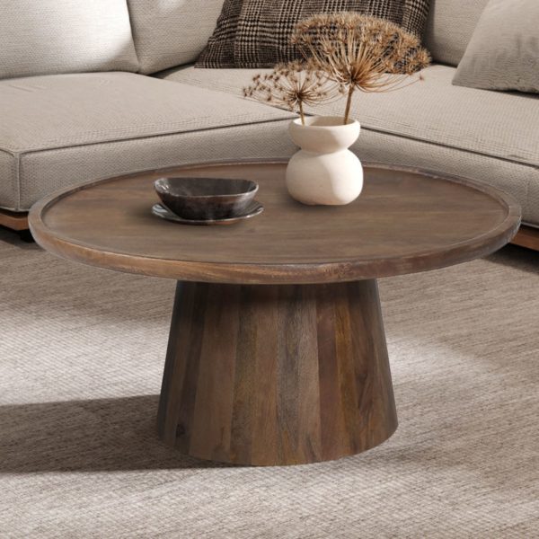 TABLE BASSE 'JULES' 80X36 CM RONDE BOIS DE MANGUIER BRUN CLAIR