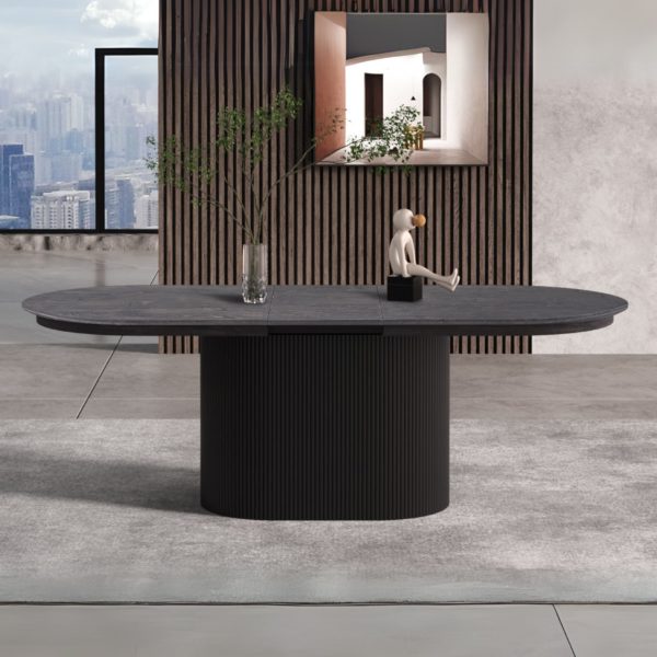 TABLE EXTENSIBLE 'LAGOS' 180-220 CM OVALE DÉCOR BRUN FONCÉ