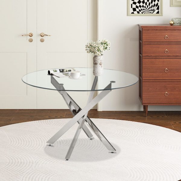 TABLE 'LASI' 120 CM RONDE VERRE, PIEDS CHROMÉS – Image 2